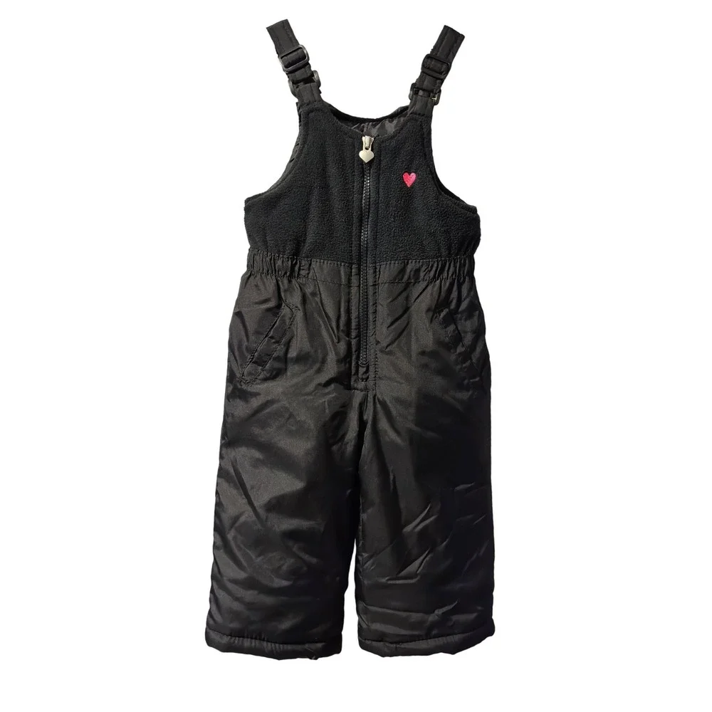 OshKosh B'gosh Black Fleece Lined Snow Bib Overalls Toddler 18M‎ Heart Pockets